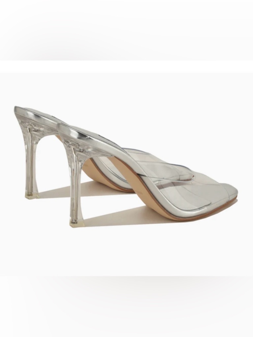 Nine West Kisco Mule Sandal Silver Clear Vinyl Heels NEW 8.5 - Picture 4 of 5